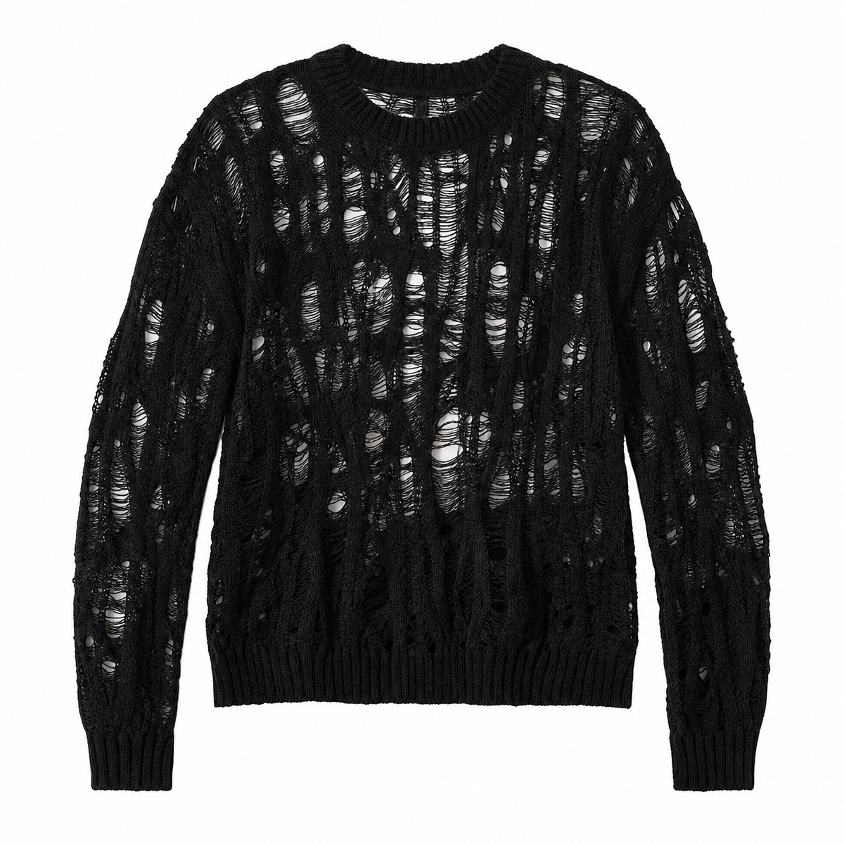 Men's Distressed Open-Knit Crewneck Sweater