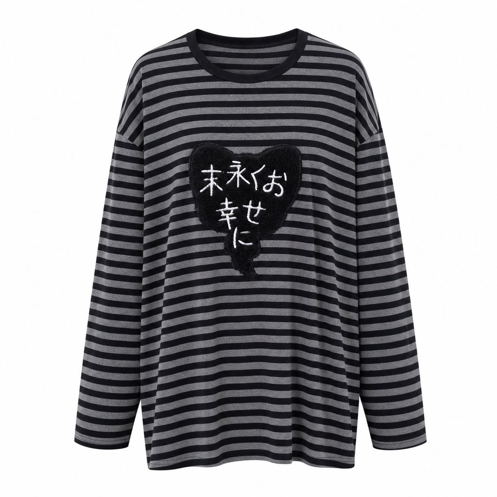 Striped Long-Sleeve Shirt with Heart Appliqué