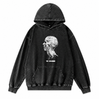 Grunge Acid-Washed Black Printed Cotton Hoodie