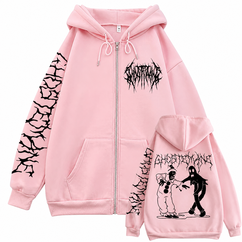 Grunge Ghostemane Print Zip-Up Hoodie