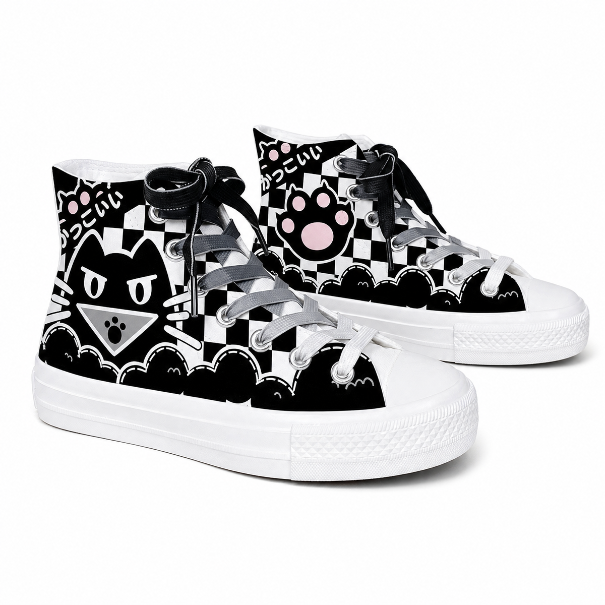Women's Black-and-White Graffiti High-Top Canvas Sneakers