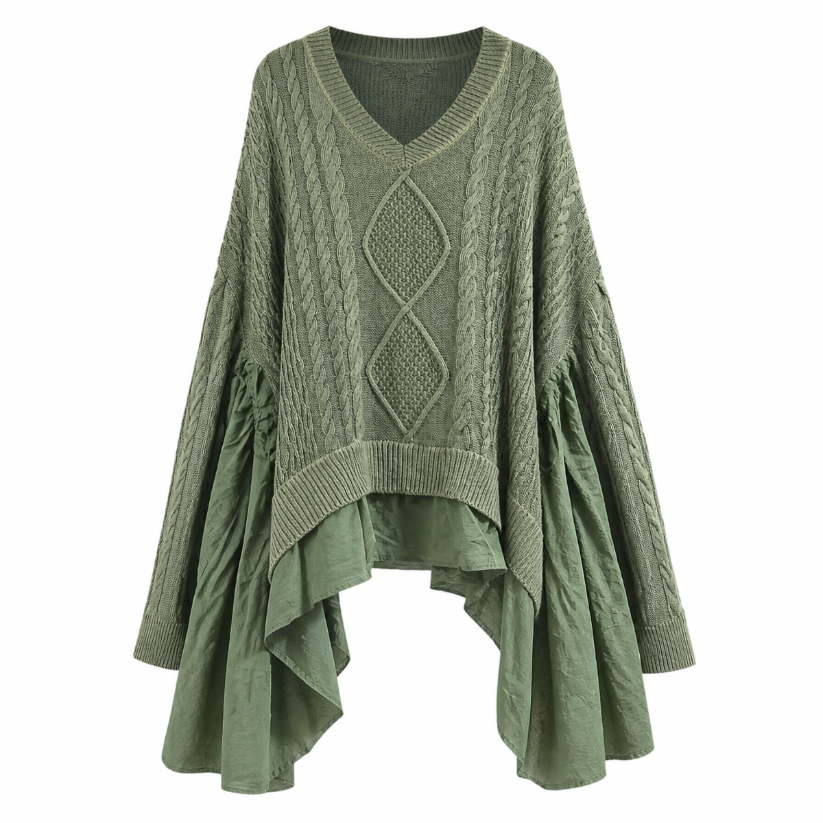 Grunge Cable-Knit Patchwork V-Neck Sweater