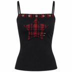 Black Camisole Top with Red Plaid Star Detail