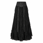 Grunge Black Lace-Up Ruched Maxi Skirt