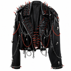 Grunge Black Spiked Faux-Leather Jacket with Chains