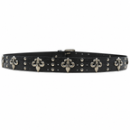 Crocodile-Embossed PU Belt with Fleur-de-Lis Rivets and Double Buckle