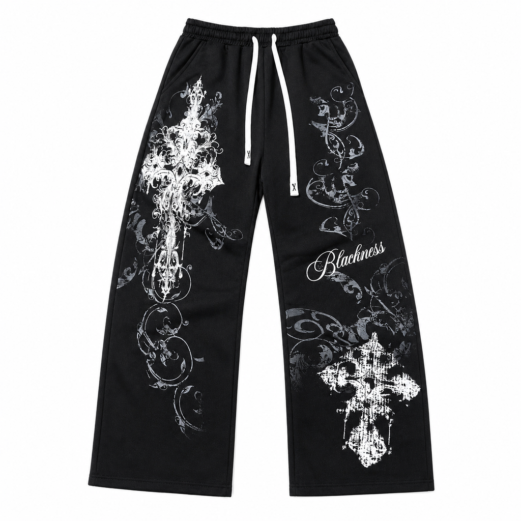 Graphic Print Wide-Leg Drawstring Pants