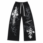 Graphic Print Wide-Leg Drawstring Pants