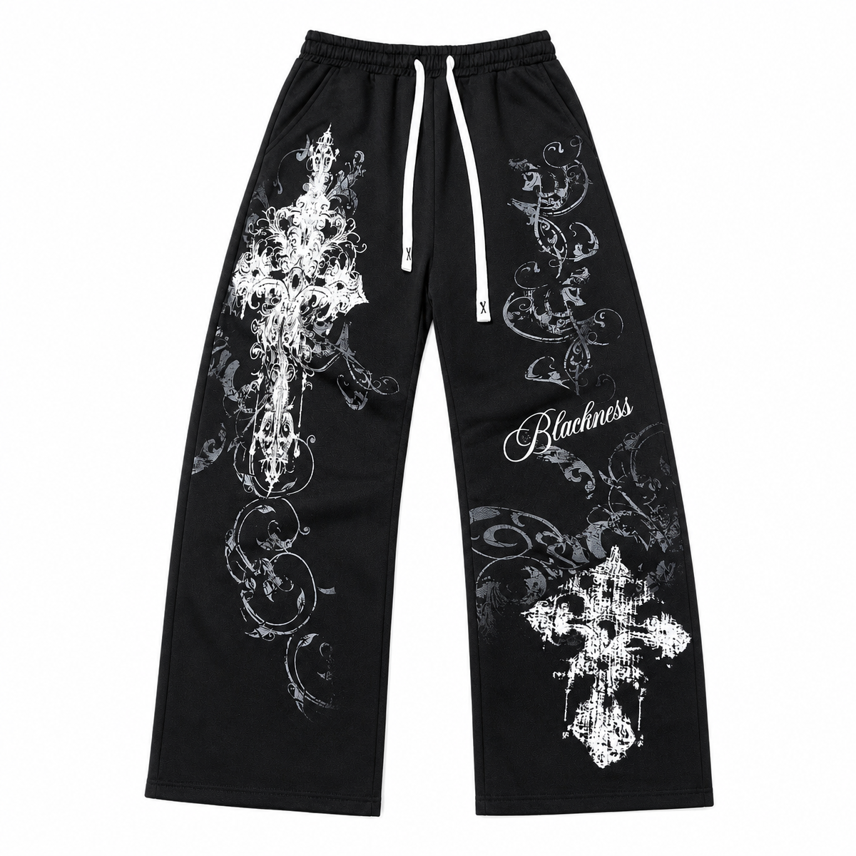 Graphic Print Wide-Leg Drawstring Pants