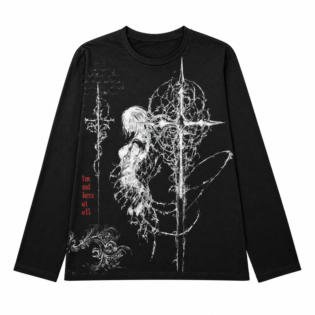 Grunge Black Long-Sleeve Graphic T-Shirt