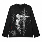 Grunge Black Long-Sleeve Graphic T-Shirt