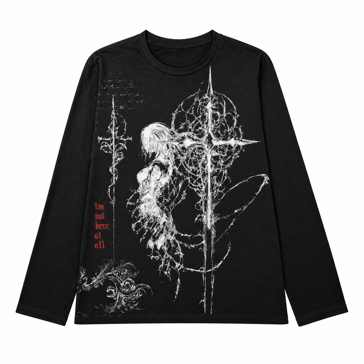 Grunge Black Long-Sleeve Graphic T-Shirt