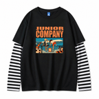 Grunge Striped-Sleeve Graphic T-Shirt