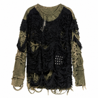 Grunge Distressed Patchwork Long-Sleeve T-Shirt