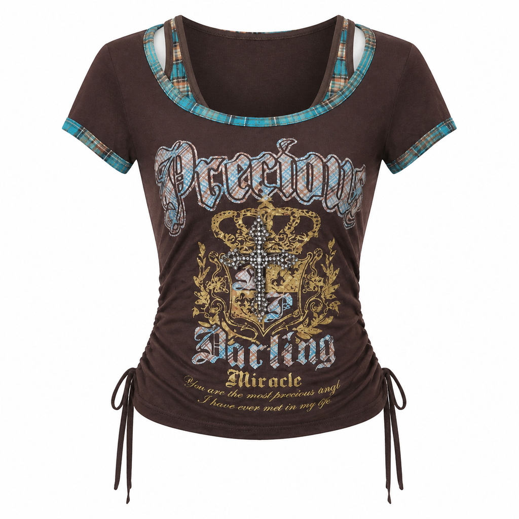 Grunge Graphic-Print Short-Sleeve T-Shirt with Contrast Trim