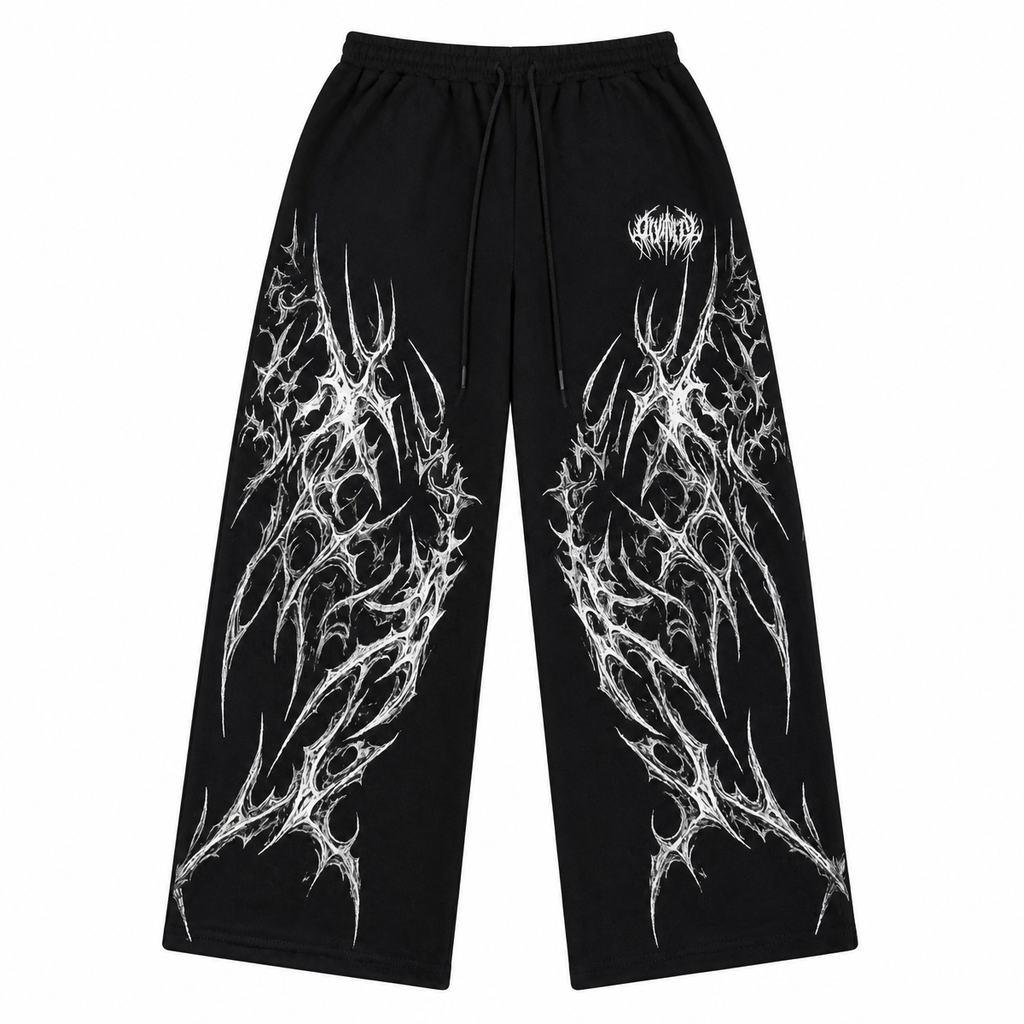 Grunge Wide-Leg Graphic Sweatpants with Drawstring Waist
