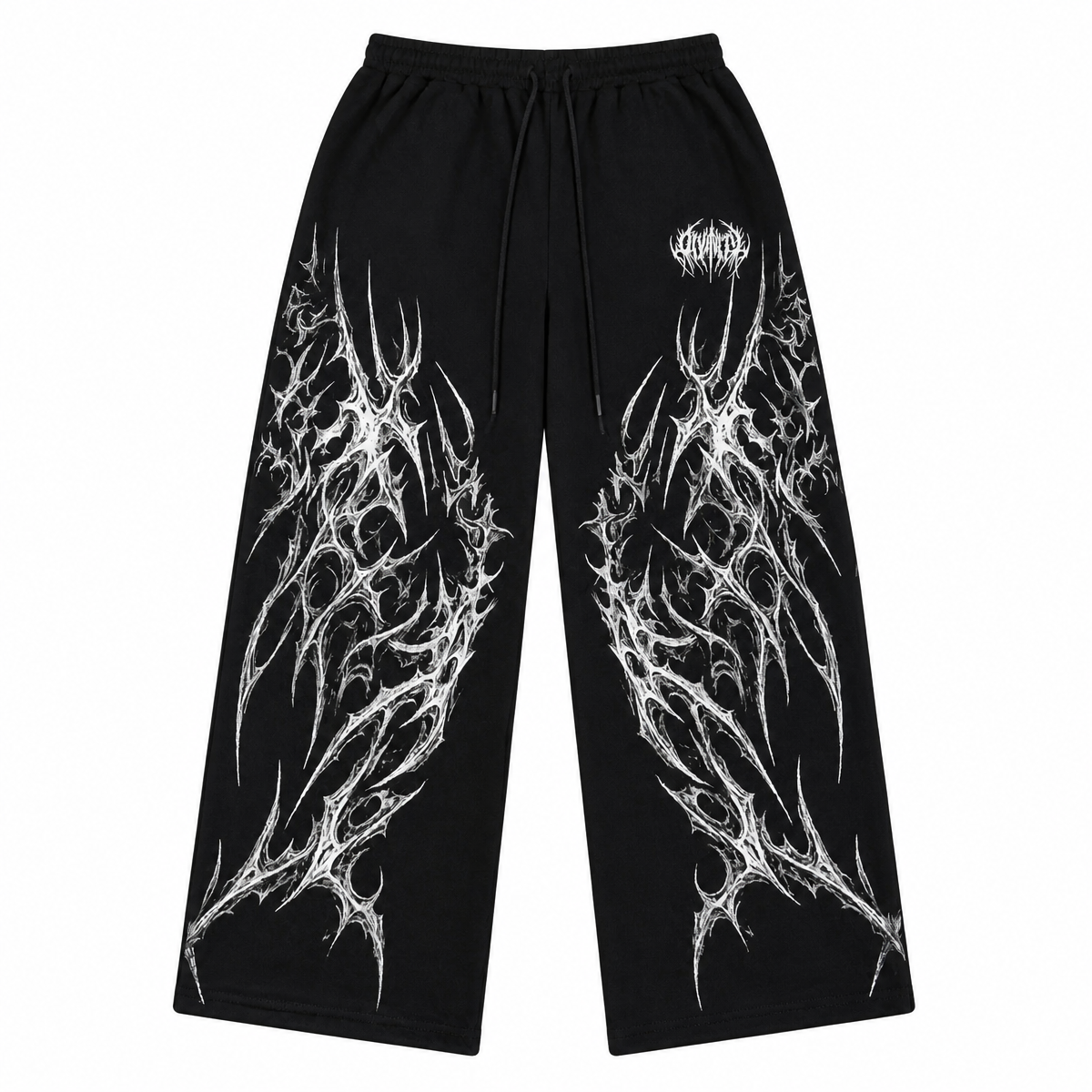 Grunge Wide-Leg Graphic Sweatpants with Drawstring Waist