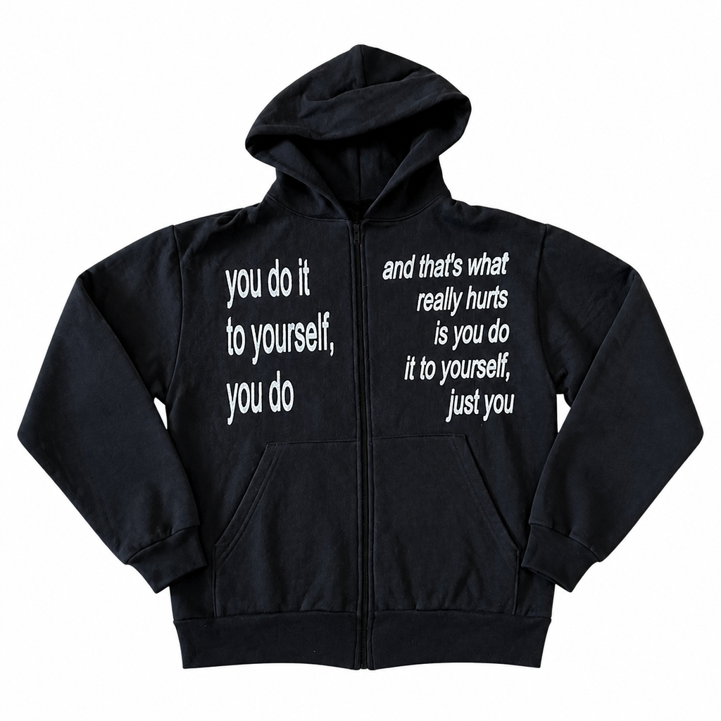 Grunge Black Lettering Hooded Zip Hoodie