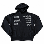 Grunge Black Lettering Hooded Zip Hoodie