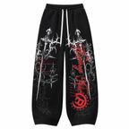 Black Graphic Print Elastic-Waist Pants