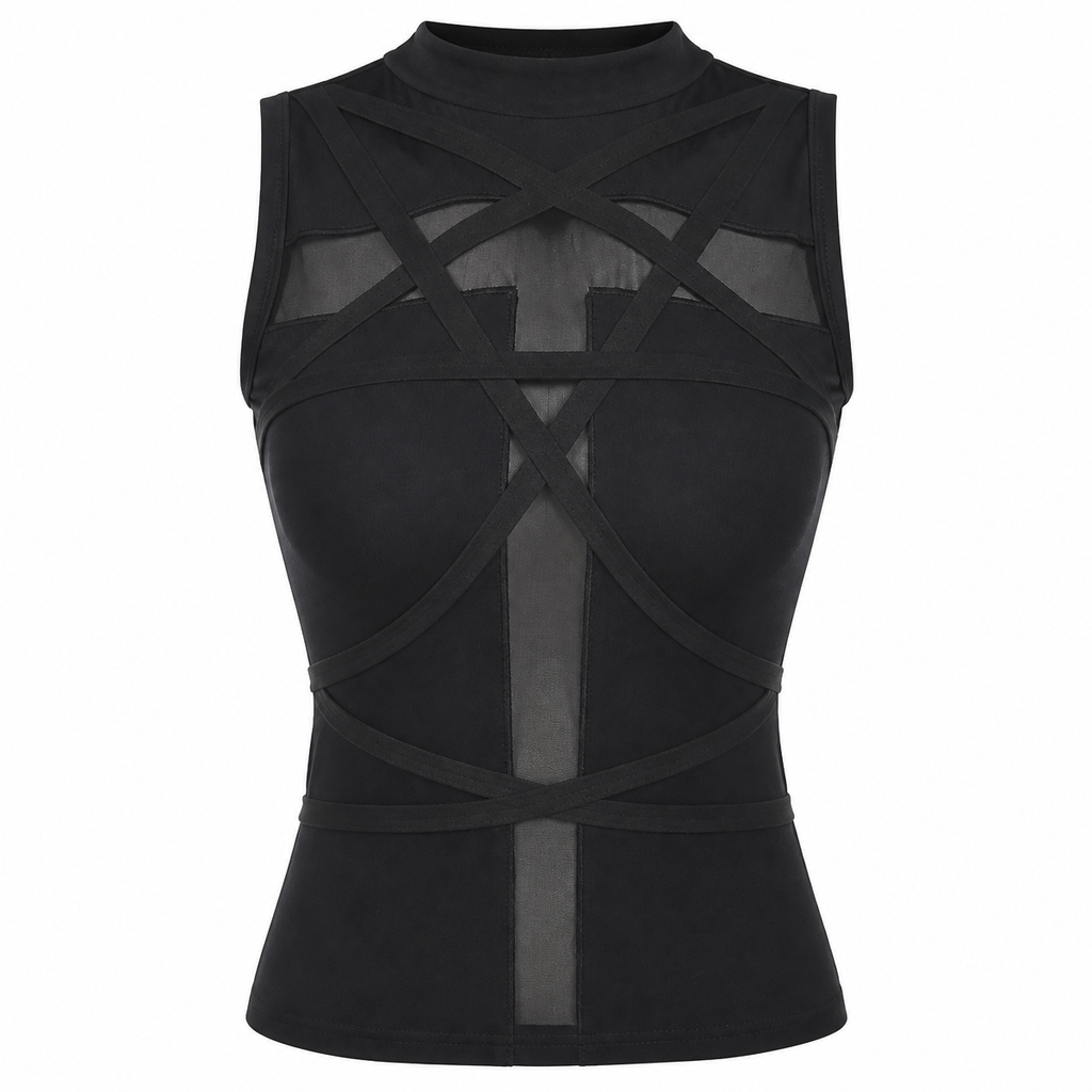 Grunge Black Mesh Panel Corset Top