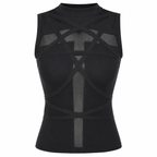 Grunge Black Mesh Panel Corset Top