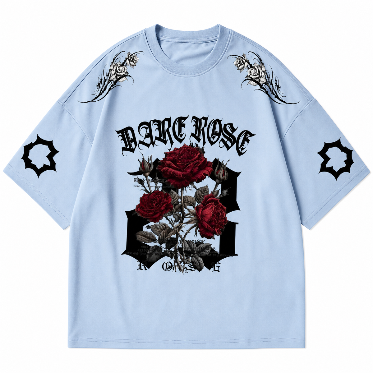 Men's Oversized Sky Blue Rose Graphic T-Shirt