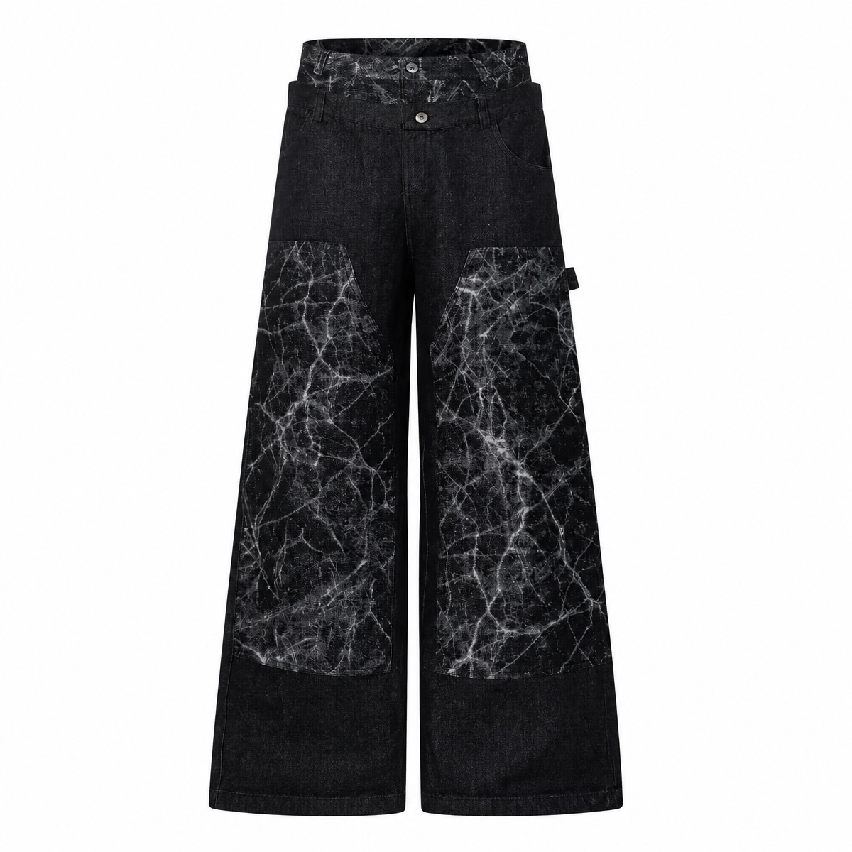 Grunge Black Patchwork Wide-Leg Jeans