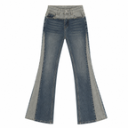 Women’s Blue Patchwork High-Waist Bootcut Jeans