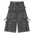 Grunge Multi-Pocket Washed Wide-Leg Jeans