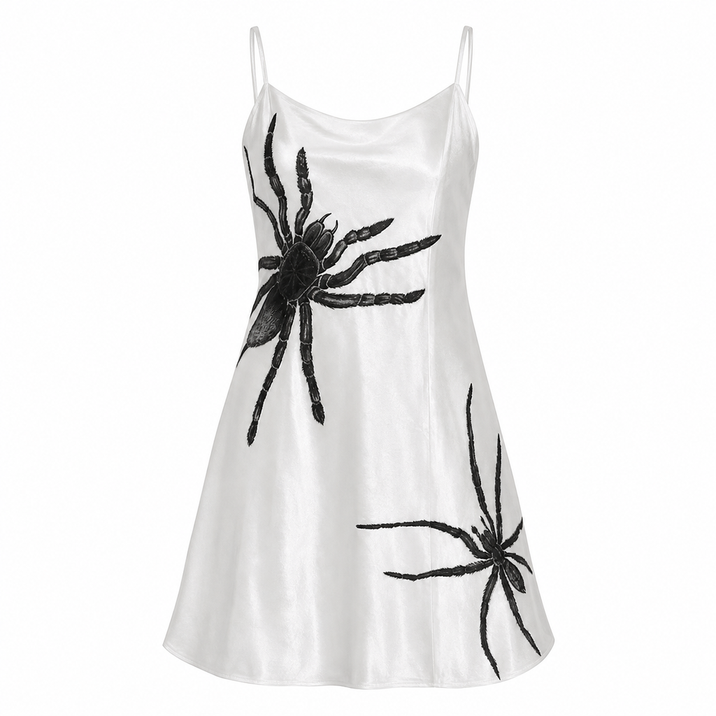 White Mini Dress with Spider Print