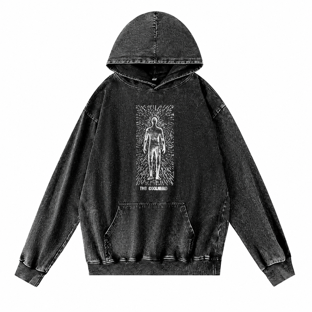 Grunge Acid-Washed Black Graphic Hoodie