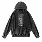 Grunge Acid-Washed Black Graphic Hoodie