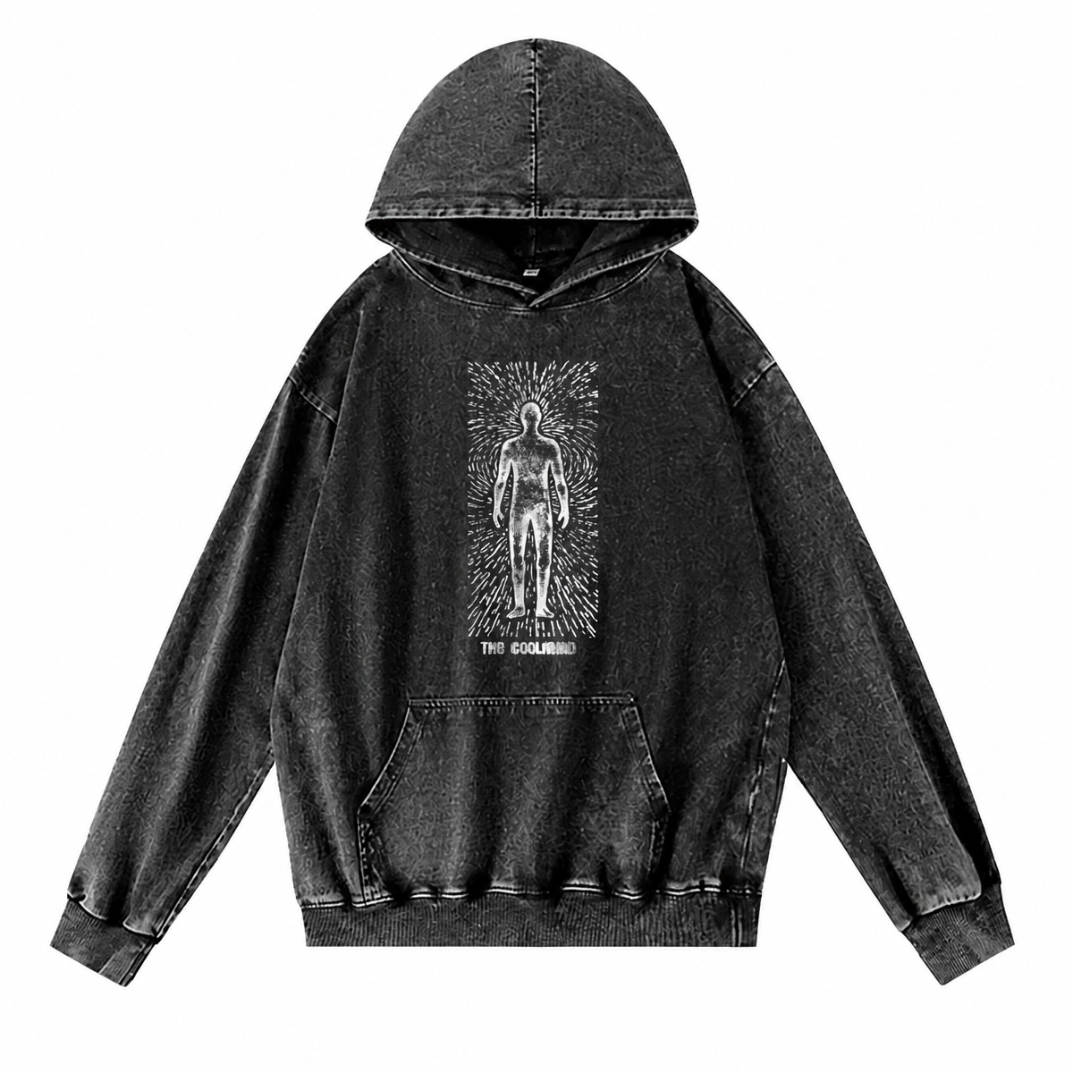 Grunge Acid-Washed Black Graphic Hoodie
