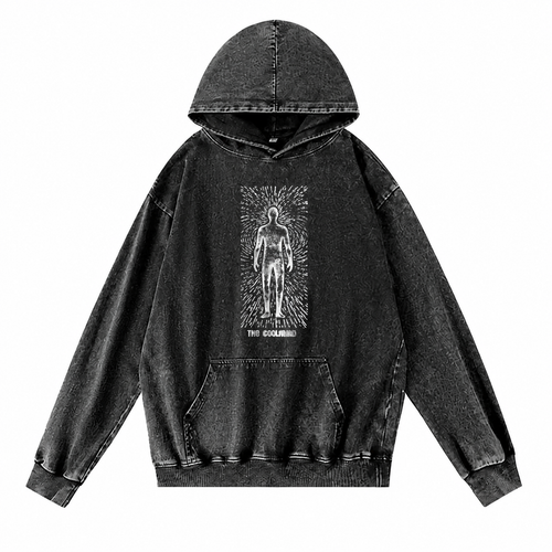 Grunge Acid-Washed Black Graphic Hoodie