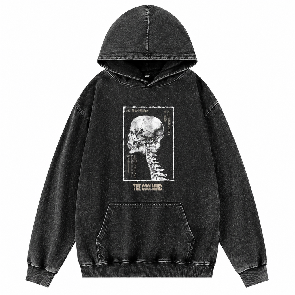 Grunge Men's Black Cotton Printed Pullover Hoodie