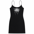 Black Graphic Spaghetti-Strap Mini Dress