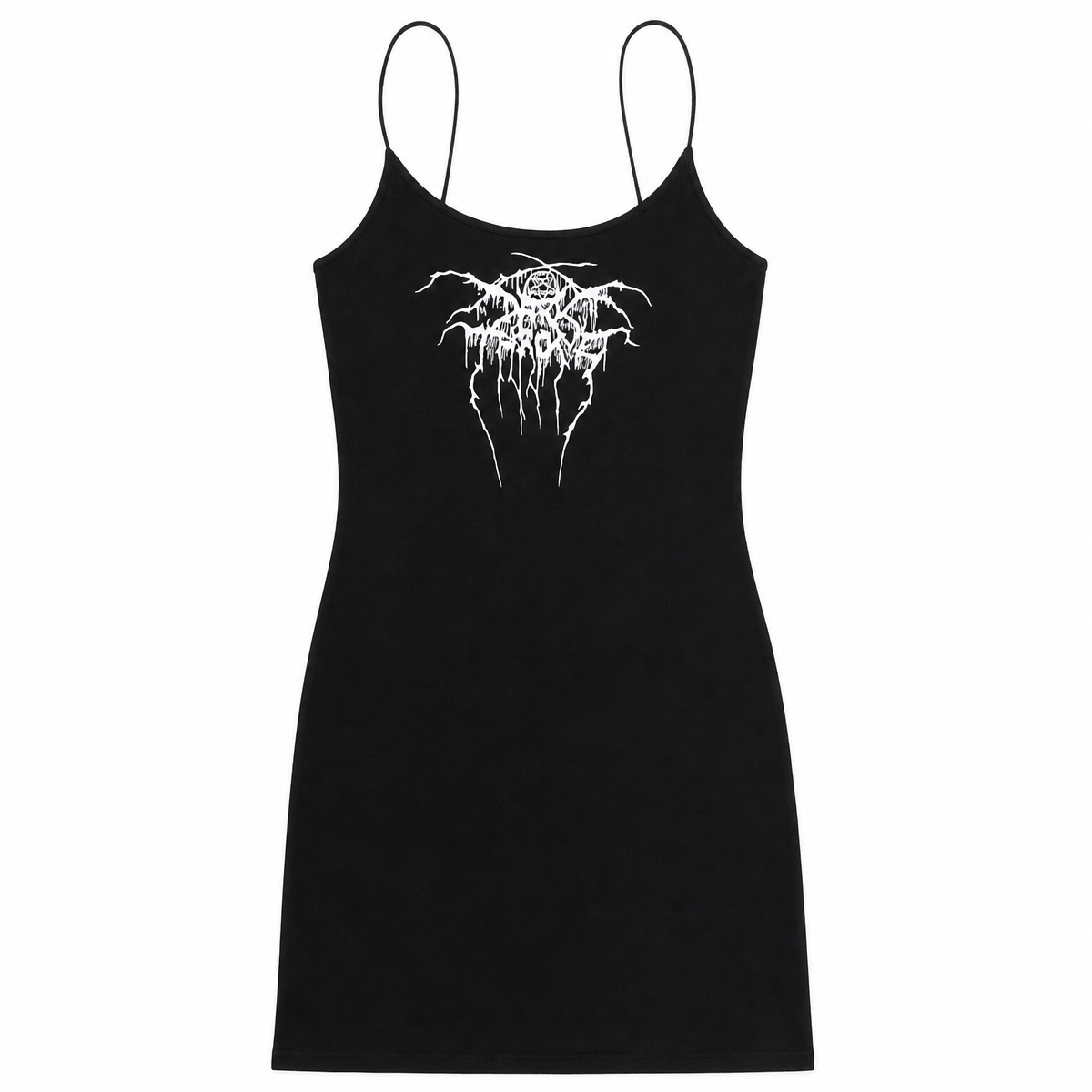 Black Graphic Spaghetti-Strap Mini Dress