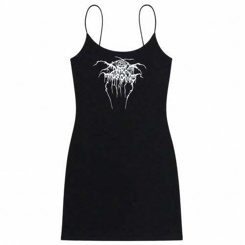 Black Graphic Spaghetti-Strap Mini Dress