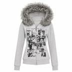 Faux Fur American Vintage Coats with Hooded Women's Y2K Sweatshirts Gothic Harajuku Subculture Punk Emo Sweatshirts and Jacket