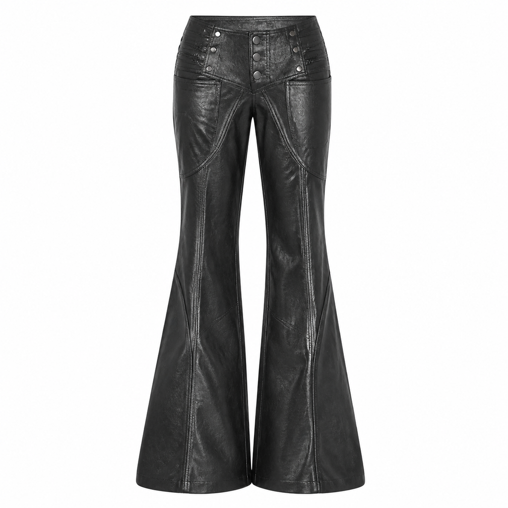Grunge Faux Leather Flare Pants
