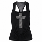 Grunge Black Sleeveless Cross-Embellished Camisole