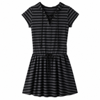 Women’s Black and Gray Striped Lace-Up Short-Sleeve Dress