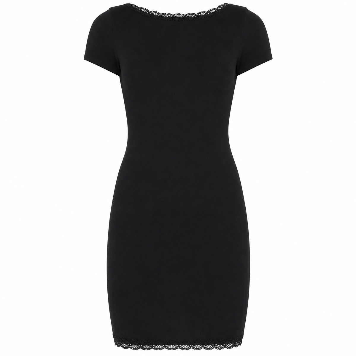 Black Lace-Trim Open-Back Mini Dress