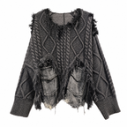 Women's Patchwork Knit Sweater with Denim Pockets
