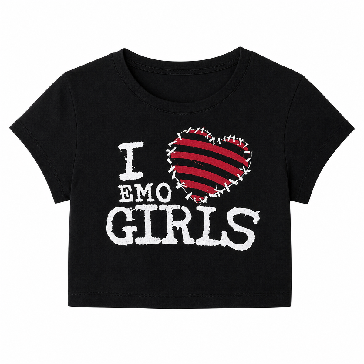 Women's Black I Love Emo Graphic Crop T-Shirt
