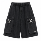 Men's Black Denim Cargo Shorts – Loose Knee-Length Drawstring Shorts