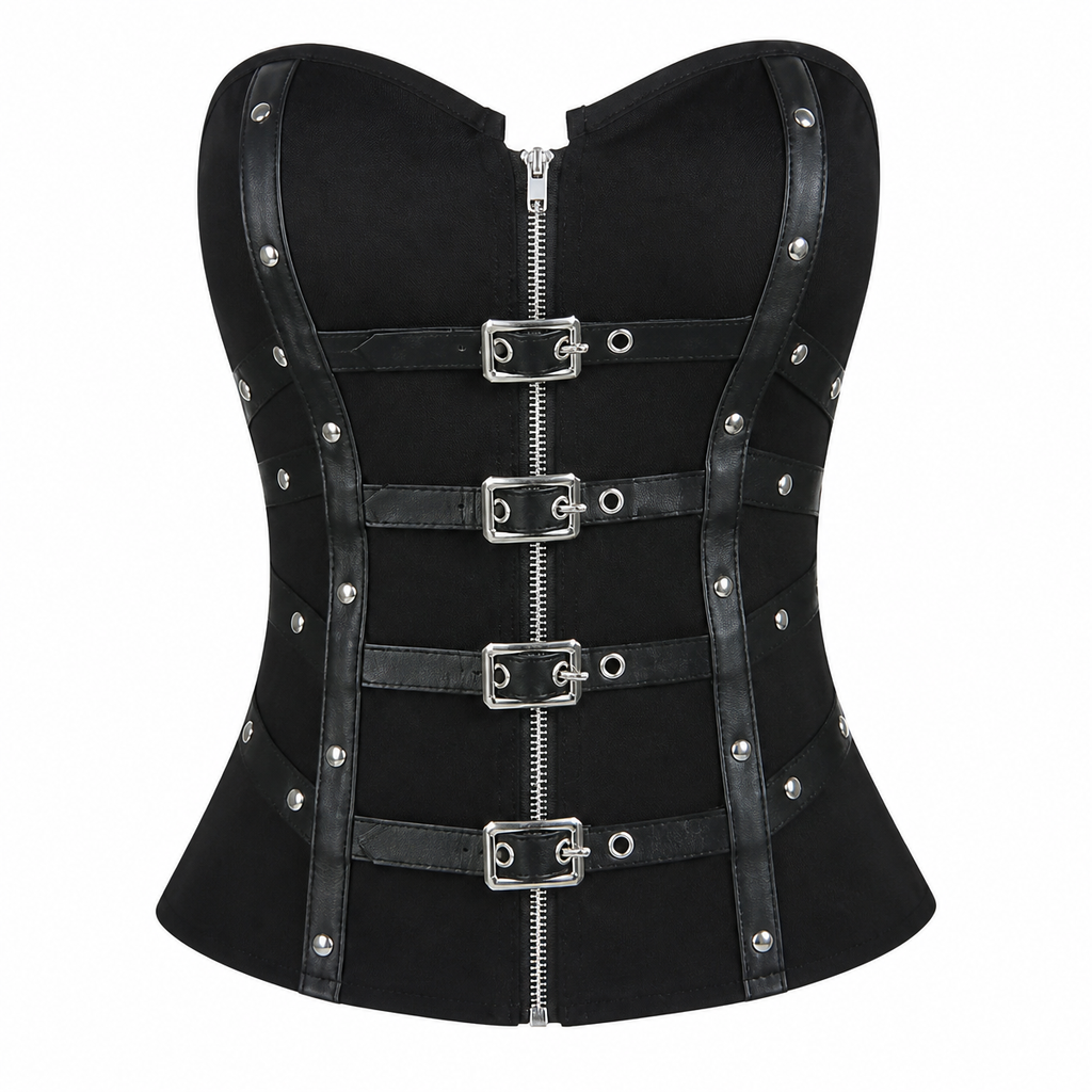 Grunge Black Lace-Trim Corset Camisole Top