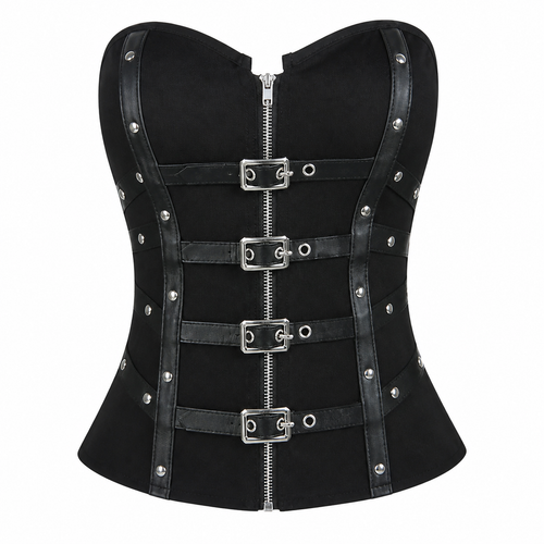 Grunge Black Lace-Trim Corset Camisole Top