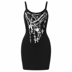 Black Printed Mini Dress with Cross Motif